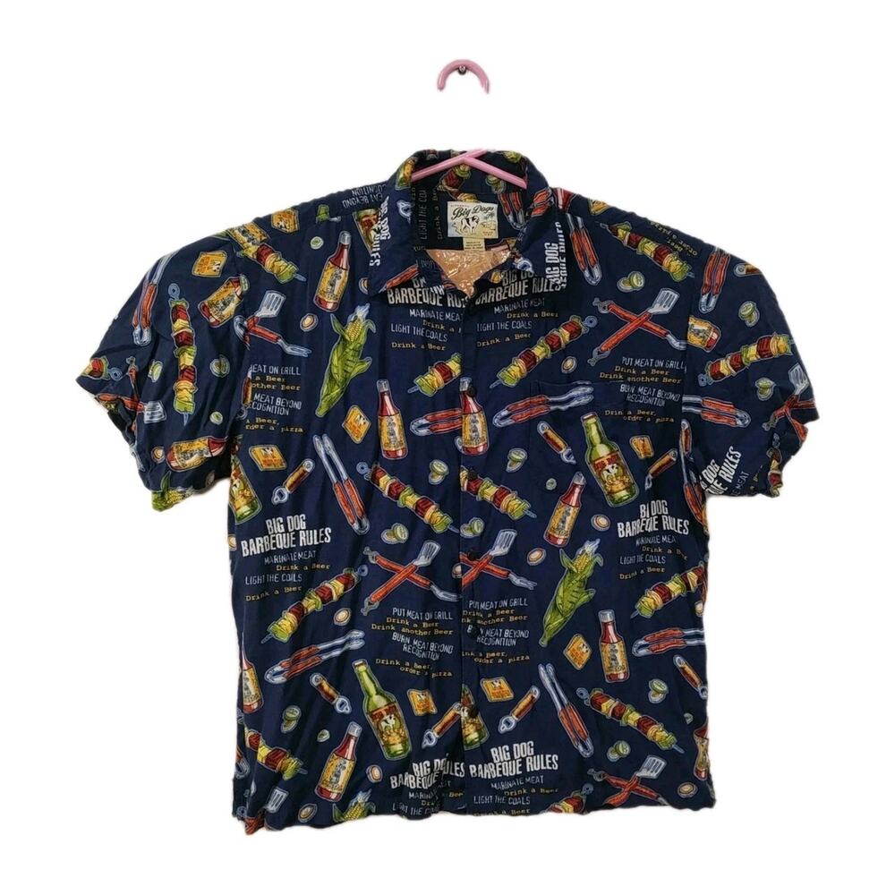 Big Dogs Button Up Short Sleeve Shirt Men's Large Barbecue Theme All Over Print